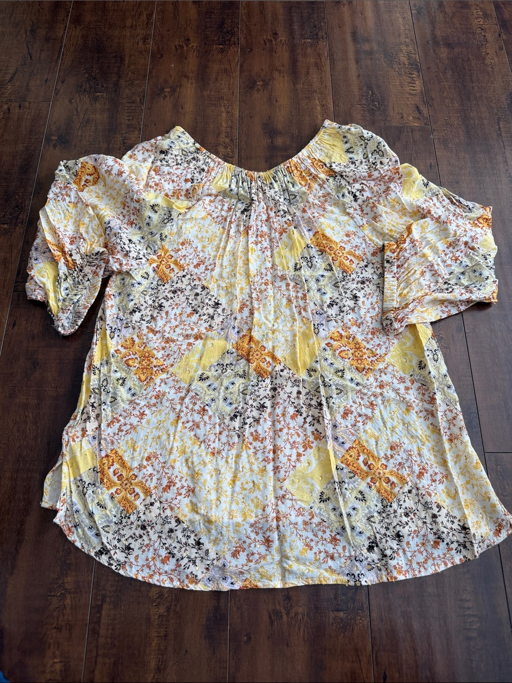Matilda Jane Yellow and Cream Patchwork Floral Off-Shoulder Tunic
